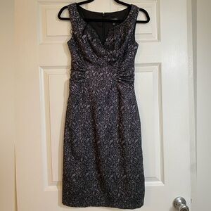 Adrianna Papell Black Lace Midi Sheath Dress with Purple Underlay